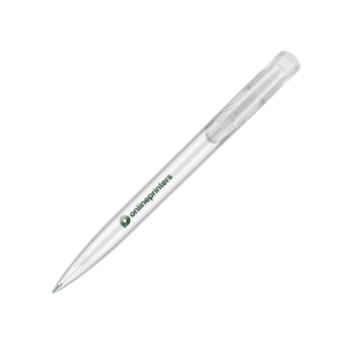 Stylo  bille en plastique blanc avec bouton-poussoir et clip.