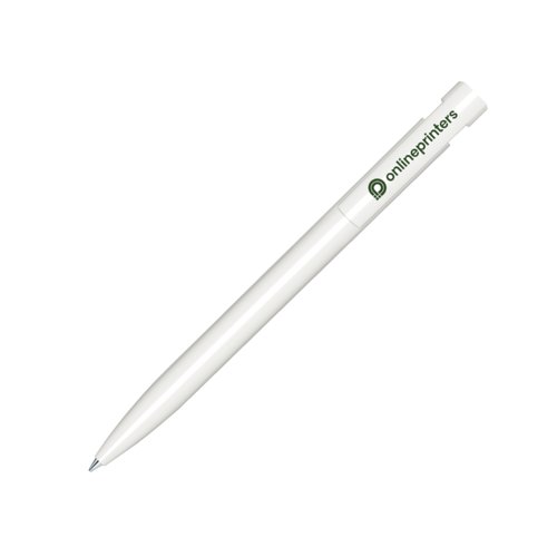 Stylo  bille en plastique blanc avec mcanisme  poussoir.