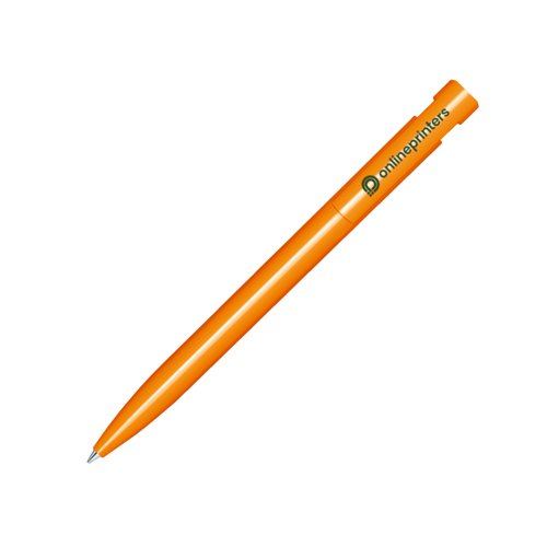 Stylo  bille orange en plastique avec finition brillante et mcanisme  poussoir.