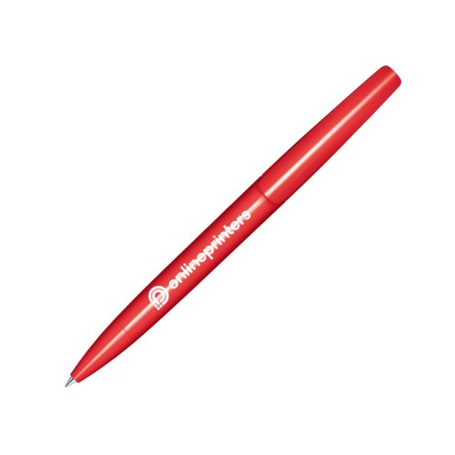 Stylo  bille rouge avec finition brillante et mcanisme rotatif.