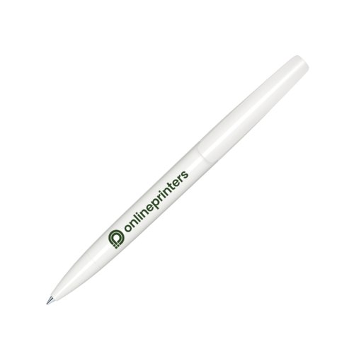 Stylo  bille en plastique blanc avec mcanisme rotatif.