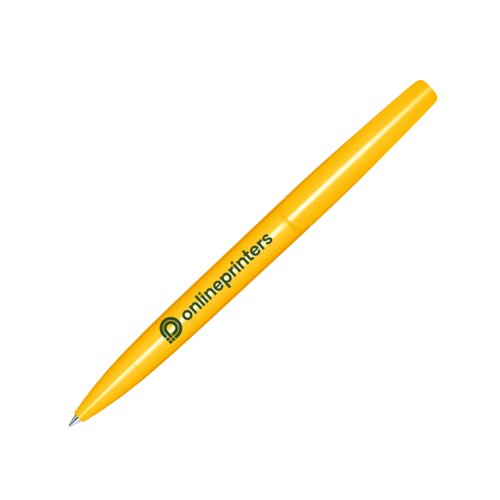 Stylo  bille rotatif en plastique jaune avec une finition brillante.