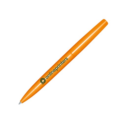 Stylo  bille orange en plastique avec mcanisme rotatif.