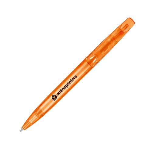 Stylo  bille rotatif orange en plastique avec clip.