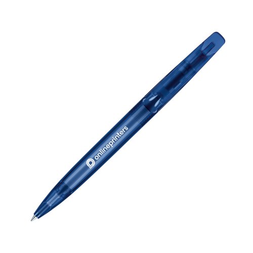 Stylo  bille rotatif en plastique bleu fonc avec clip.