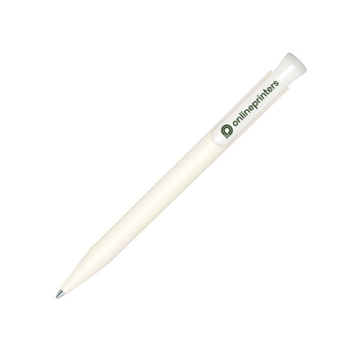 Stylo  bille blanc en bioplastique avec mcanisme  poussoir et clip.