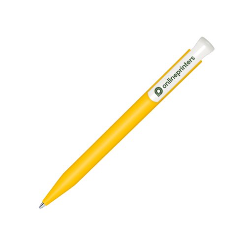Stylo  bille bio jaune avec mcanisme  poussoir et clip.