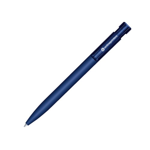 Stylo  bille en plastique bleu fonc avec mcanisme  poussoir.
