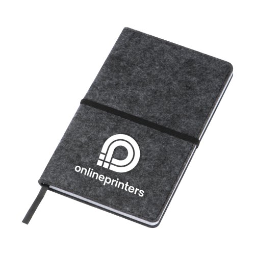 Carnet en feutre gris avec lastique et marque-page.
