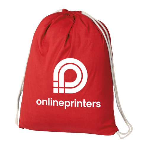 Sac de sport rouge en coton avec cordon de serrage.