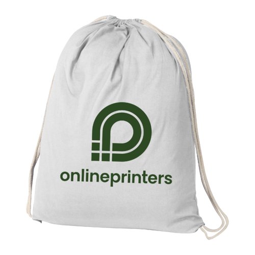 Sac de sport blanc en coton avec cordon de serrage.