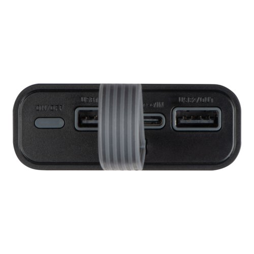 Batterie externe transparente avec plusieurs ports USB.