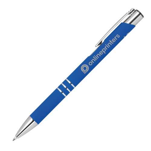 Stylo gel bleu avec clip et mcanisme  bouton-poussoir.