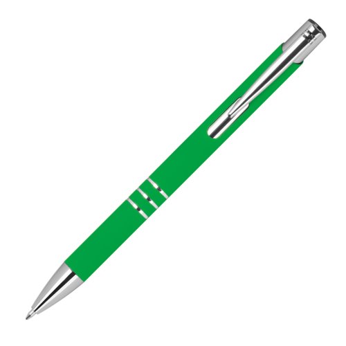 Stylo gel vert avec clip et bouton-poussoir.