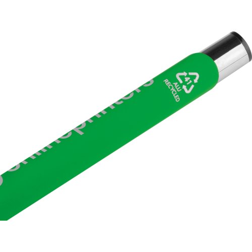 Stylo gel vert avec lments en mtal et mcanisme  poussoir.