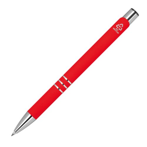 Stylo gel rouge avec lments en mtal et mcanisme  poussoir.