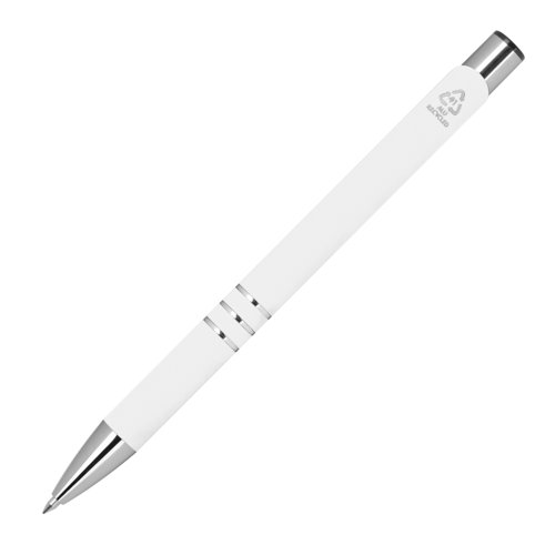 Stylo gel blanc avec lments mtalliques et mcanisme  poussoir.