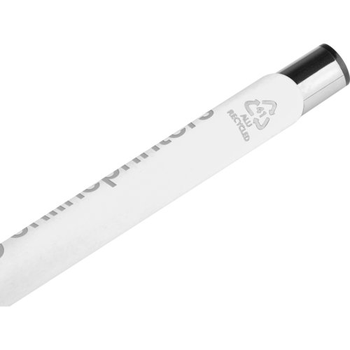 Stylo gel blanc avec lments en mtal et capuchon.