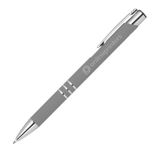 Stylo gel anthracite avec clip et bouton-poussoir.