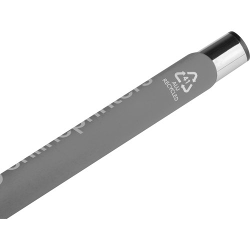 Stylo gel anthracite avec lments mtalliques.