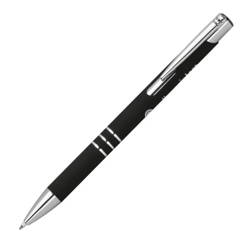 Stylo gel noir  motif avec clip et mcanisme  bouton-poussoir.