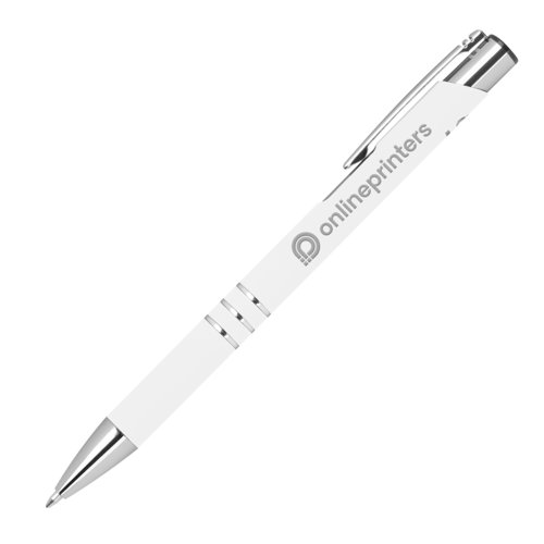 Stylo gel blanc avec clip et mcanisme  poussoir.