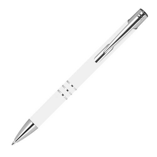 Stylo gel blanc avec clip et mcanisme  poussoir.
