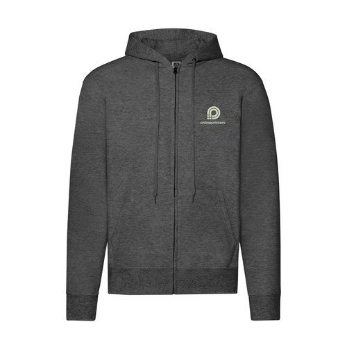 Sweat-shirt chin gris fonc en mlange de coton avec capuche et fermeture clair intgrale.