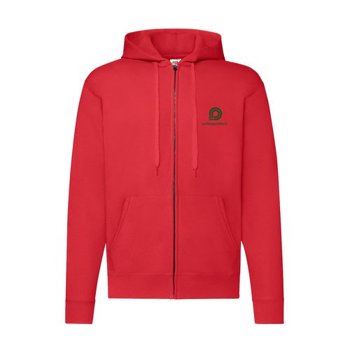 Sweat  capuche rouge en mlange de coton avec fermeture clair intgrale.