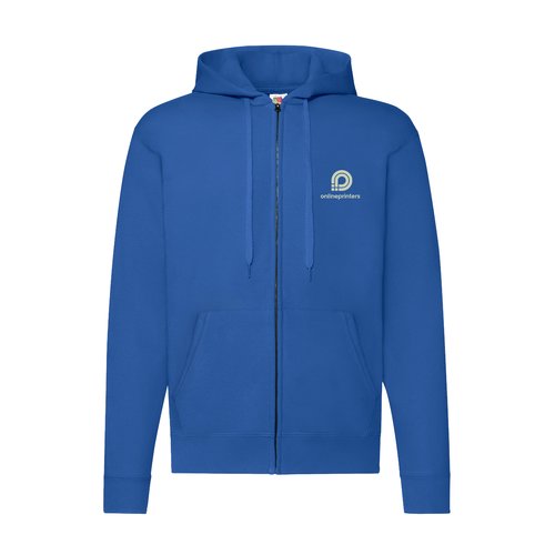 Veste sweat en coton-polyester bleu roi avec capuche et fermeture clair intgrale.