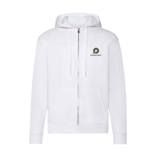 Sweat  capuche blanc en mlange coton-polyester pour homme avec fermeture clair intgrale.