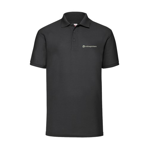 Polo noir en tissu mlang avec manches courtes et patte de boutonnage.