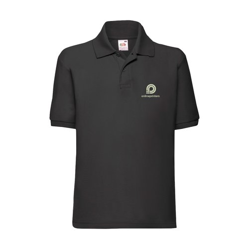 Polo piqu noir pour enfants en mlange de coton avec manches courtes.