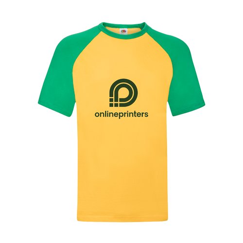 T-shirt jaune/vert en coton avec manches raglan courtes.