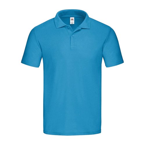 Polo en coton azur pour homme avec courte patte de boutonnage.