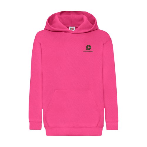 Sweat  capuche fuchsia en coton-polyester pour enfants avec capuche et poche kangourou.
