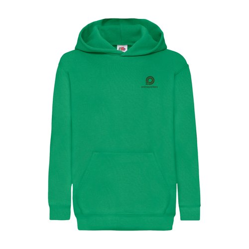 Sweat  capuche vert en coton-polyester pour enfants avec capuche et poche kangourou.