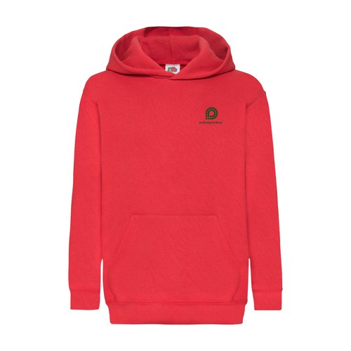 Sweat  capuche rouge pour enfants en mlange de coton avec poche kangourou.