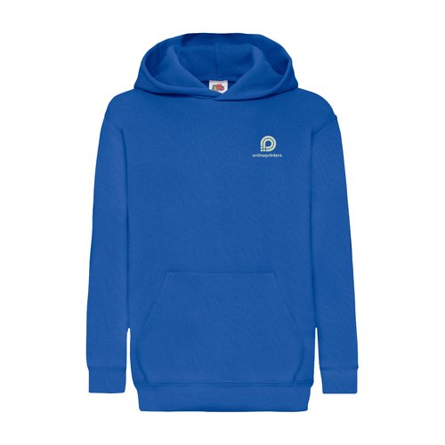 Sweat  capuche bleu roi en coton-polyester pour enfants avec capuche et poche kangourou.