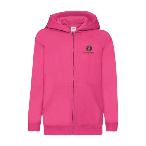 Veste de survtement fuchsia en mlange de coton pour enfants avec capuche et fermeture clair.