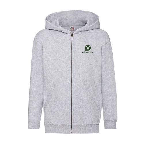 Veste de survtement gris chin en mlange de coton avec capuche et fermeture clair intgrale.