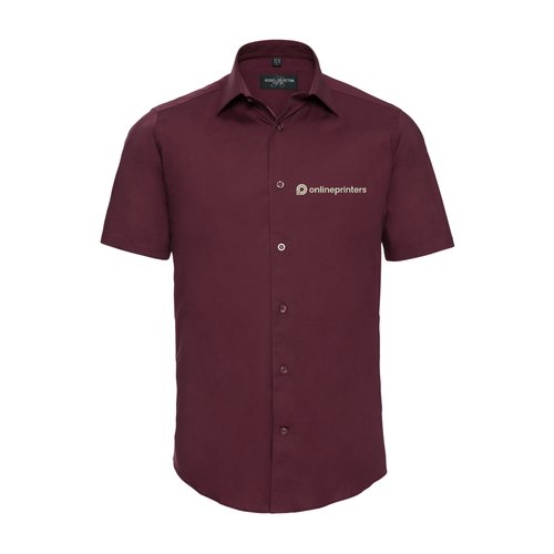 Chemise bordeaux  manches courtes en mlange de coton avec patte de boutonnage.