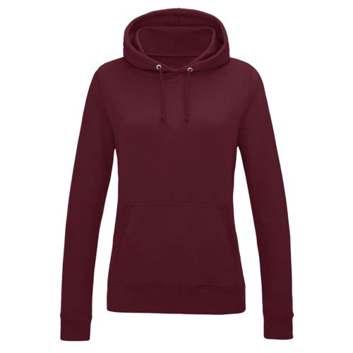 Sweat  capuche bordeaux en coton-polyester de style collge avec capuche et poche kangourou.