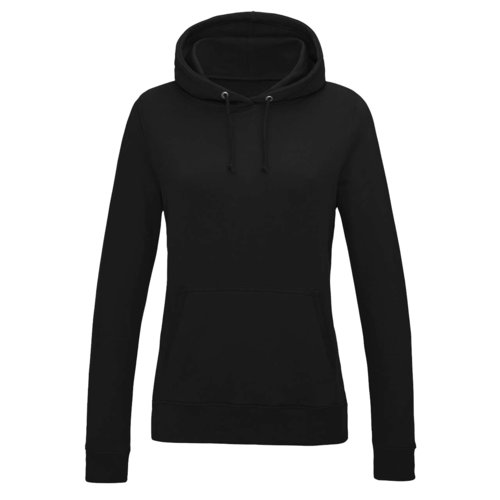 Sweat  capuche noir en coton-polyester pour femme avec capuche et poche kangourou.