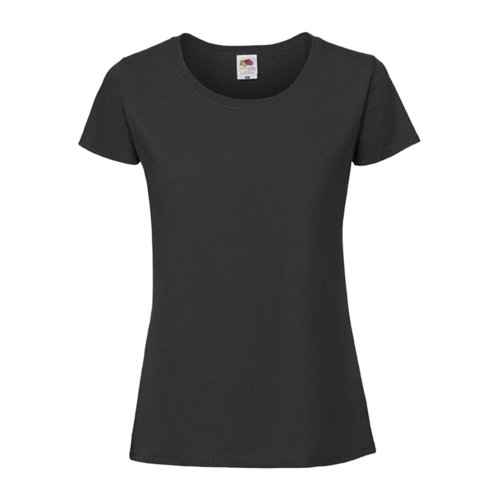 T-shirt noir en coton pour femmes avec manches courtes et col rond.