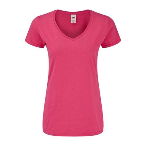 T-shirt en coton fuchsia  col en V pour femmes.