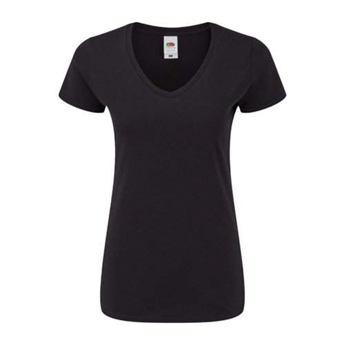T-shirt noir en coton pour femme avec col en V.