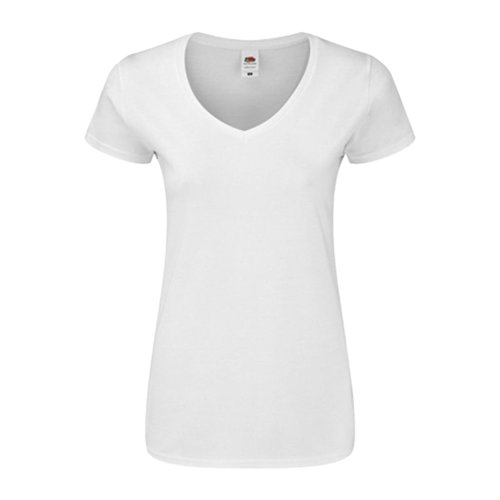 T-shirt blanc en coton pour femme avec col en V.