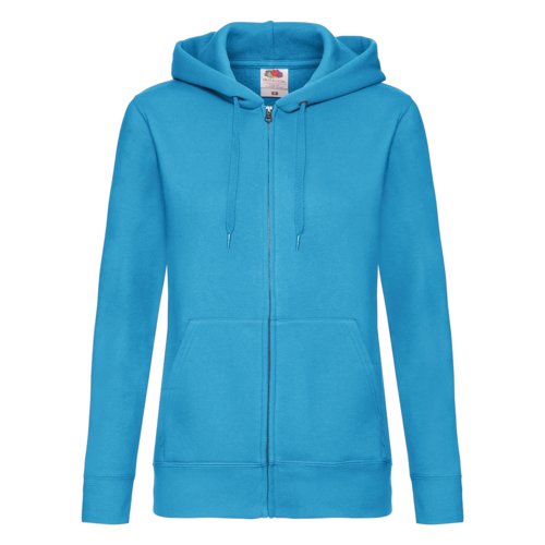 Veste  capuche en mlange de coton bleu azur pour femmes avec fermeture clair intgrale et poches.