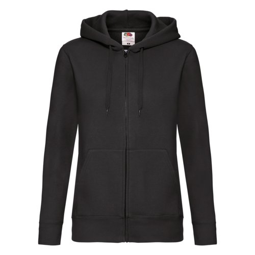 Veste  capuche noire en mlange de coton avec fermeture clair et cordon de serrage.
